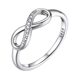 Bestyle 925 Sterling Silver Infinity Rings for Women Grils, Eternity Cubic Zirconia Band Rings for Her, CZ Wedding Bands Promise Rings Infinity Forever Love Knot Stacking Ring Size 6