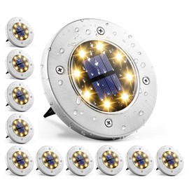 GIGALUMI 12 Pack Solar Ground Lights Outdoor, Waterproof Solar Garden Lights, Solar Powered Landscape Lighting for Outside Backyard Pathway Drveway Walkway (Warm White)