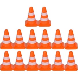 14 Pcs Miniature Road Cone Orange Mini Traffic Cones Plastic Sign Road Cone Toy Roadblock Cone Sign Model Photo Prop Educational for Kids Small Orange Construction Cones,Safety Cones,Safety Barriers