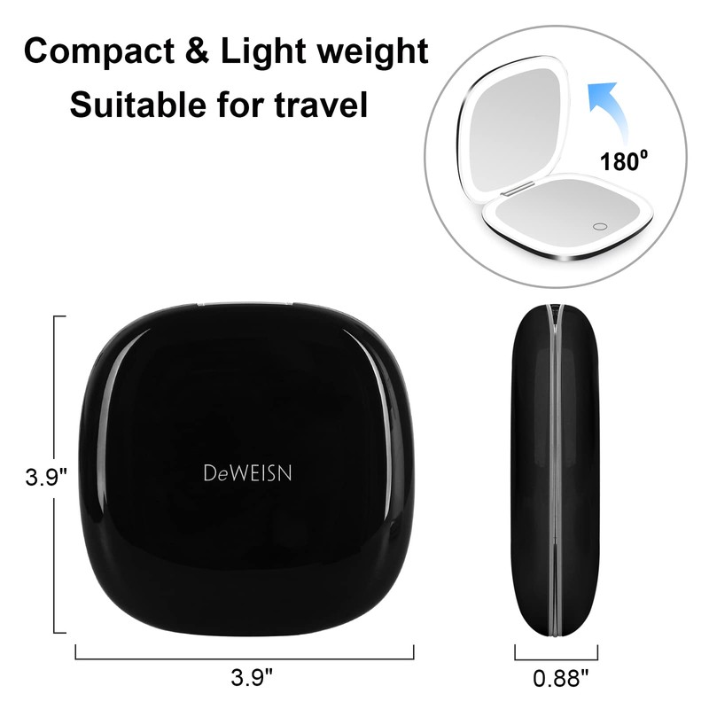 deweisn Compact Mirror, Lighted Travel Makeup Mirror with 1X/10X Magnifying