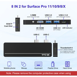 Surface Pro 8/9/10/11/X Docking Station Hub - Surface Pro 9 Adapter with 4K HDMI, Thunderbolt 4 (8K@30Hz Video+40G Data+100W PD), 2*USB 3.0, SD/TF Card Reader, 3.5mm Audio Surface Pro 11 Accessories