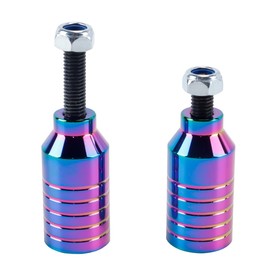 Orivin 2pcs Pro Stunt Scooter Pegs – Rainbow Black Aluminum with 12.9 Step Axle & Mounting Nut for 5050s Grinds