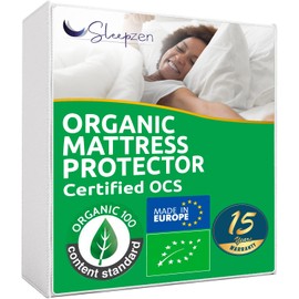 Organic Mattress Protector Single 90x200 cm - Certified OCS® and Oeko-TEX® 100% Cotton Fleece Natural Healthy and Silent Fleece Fabric - Flap Shape Cotton Fitted Sheet - Not Waterproof Made in Spain