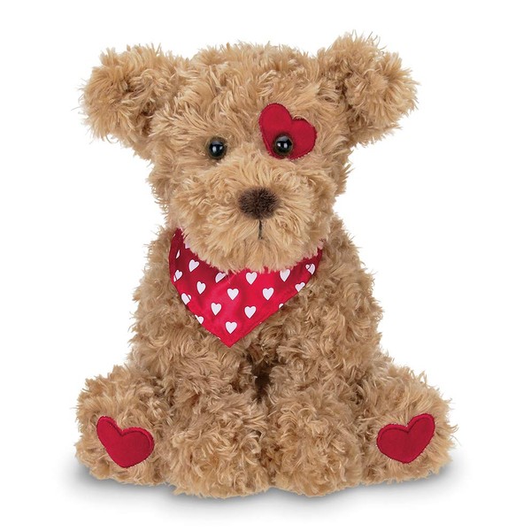 Bearington Harry Hugglesmore Stuffed Animal Plush with Hearts & a Bow, Kid Companion Plushie, Great Gift for Birthdays, Holidays and Special Occasions, Puppy Dog, Brown, 11 inches