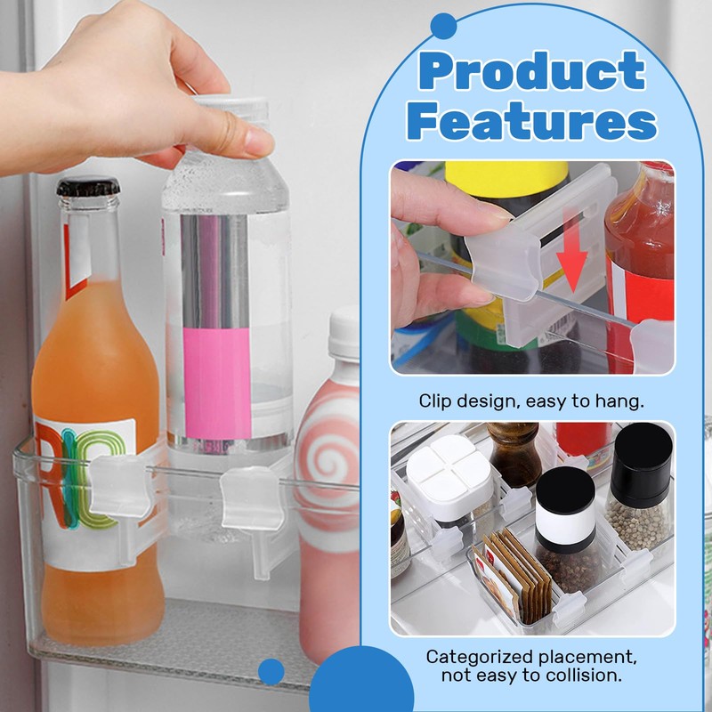 ASTIMESA Adjustable Clear Fridge Divider Set, Retractable Fridge Door Organizer