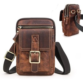 CONTACTS Genuine Leather Men's Small Messenger Waist Bag, Phone Wallet, Purse, Holder, for Sports, Camping, Hiking, Travel, dark brown, Einheitsgröße