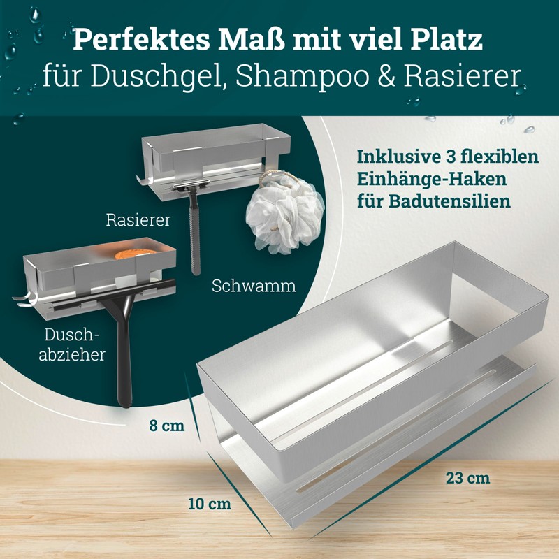 husman Shower Shelf No Drilling | Brushed Stainless Steel |