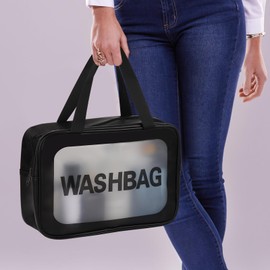 Tbestmax 3 Pack Clear Cosmetic Bags Makeup Bags Large Portable Waterproof Travel Toiletry Bags with Zipper Black