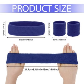 Sweatband Wrist, Sweatband Headband, Fitness Sweatband, Dark Blue (Pack of 3) Sports Towel Set Sports Headband & Bracelet Set (1 Headband and 2 Bracelets) Sports Towel for Men and Women