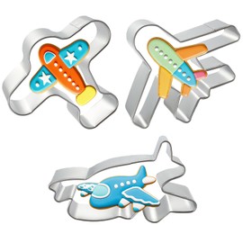 hitsuki Airplane Cookie Cutter Set Airplane shapes Stainless Steel Metal Cookie Molds，3Pcs