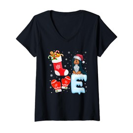 Womens Santa Hat Christmas Stocking Holiday Havanese Dog Lovers V-Neck T-Shirt