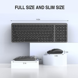 cimetech Wireless Keyboard and Mouse Combo, Compact Full Size Wireless Keyboard and Mouse Set Less Noise Keys 2.4G Ultra-Thin Sleek Design for Windows, Computer, PC, Notebook, Laptop - Grey