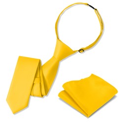 UETLRO Boys Yellow Tie Pocket Square Set Pre-tied Adjustable Kids Solid Color Necktie for Age 8-12 Years with Gift Box