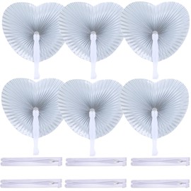 Bestage 20 Pieces Decorative Paper Folding Hand Fans Handheld,Silver Heart Wedding Foldable Fans Chinese and Japanese Fans Bulk for Bridal Guest Church Party Favors Dancing Birthday DIY