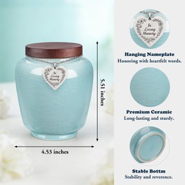 Medium Urns for Human Ashes Cremation Urns Keepsake Urn for Ashes, Ceramic Ice Crack Memorial Decorative Handcrafted Burial Funeral Urns for Adult Male Female Man and Woman