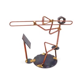 Trombone with Music Stand Collectible Handmade Metal Art Figurine, Desk Accessories, Trophy, Band, Office Décor, Musical Instrument