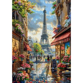 NEWENMO 5D Eiffel Tower Diamond Painting Full Drill, Paris Street View Diamond Painting Pictures, Colourful Flowers Diamond Painting Adult Set, Diamond Painting Kit, for Home Decoration, 30 x 40 cm