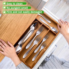 Greenual Silverware Organizer 10 In Utensil Organizer Silverware Tray for Drawer Cutlery Flatware Organizer for Kitchen Acacia Wood