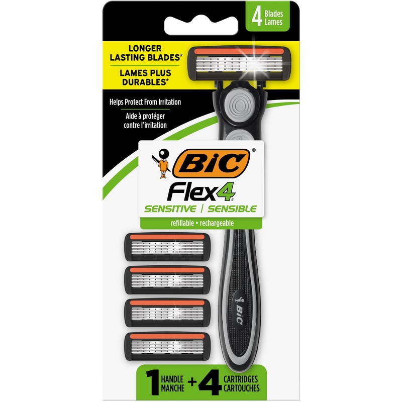 BIC Flex 4 Refillable Razors for Men, Long-Lasting 4 Blade
