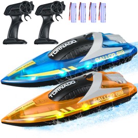 VEVOR RC Boat for Kids, 2Pack Remote Control Boat for Pools & Lakes, Racing Boat with LED Light & 4 Rechargeable Batteries, Whole Body Waterproof, Water Play Toy Gift for Adults Boys & Girls