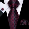 Barry.Wang Men Tie Set Plaid Red Black Grey Silk Necktie