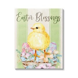 Stupell Industries Easter Blessings Text Striped Yellow Chick Egg Basket, Design by ND Art