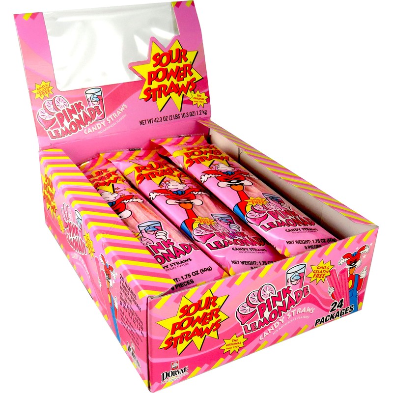 Sour Power Candy Straws, Pink Lemonade, 1.75 oz (Pack of