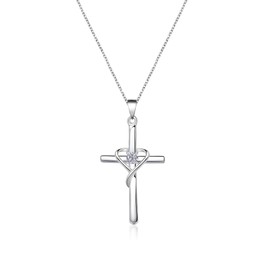KOMI Silver Heart-shaped Cross Necklace Mens and Womens Zircon Necklace Copper Material Necklace Suitable for Vacation or Simple Gift Giving to Wives and Husbands in Gods Church Faith