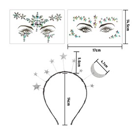 XDGBGFN Stars Headband Silver Glitter Sticker Face Stars Headband Rhinestone Hair Band Face Tattoo Carnival Fancy Dress for Women Party Costume (Silver)
