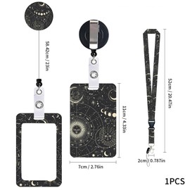 Lanyard with Card Holder, Retractable ID Card Holder, Extendable Reel Sun and Moon Keychain Keyring Lanyard for Teachers, Nurses, Employees and Students