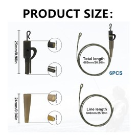 Kettion 6 Pieces Fishing Accessories Carp Accessories 64 cm 45 lb Chod Rig Leader Safety Lead Clip Hair Assembly Carp Inline Helicopter Carp Ready Hair Fishing Rig Leader Accessories Assembly