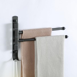 OURVII Face Towel Rack for Bathroom Swivel Hand Towel Bar Wall Mounted Space Saving Storage Organizer Hanging Holder 12 Inch (Stainless Steel, Black 2-Arm)