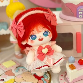 niannyyhouse 20 cm Plush Doll Red Girl Humanoid Filled Body No Attribute 8 Inch Normal Body Portable Clothing Dress Up Gifts (a-32 without Skeleton)