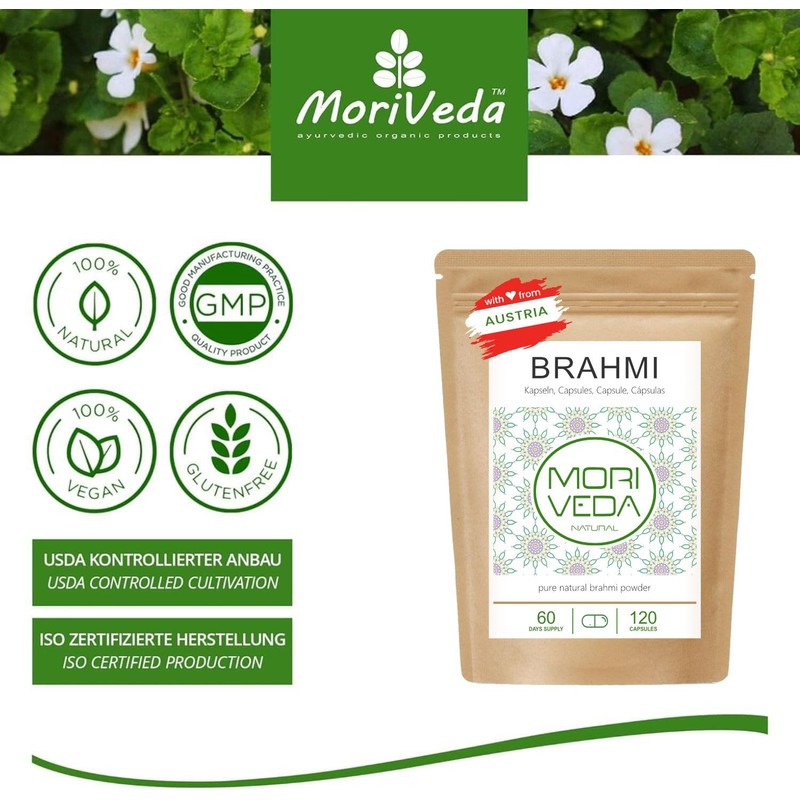 MoriVeda Brahmi Capsules with Brahmi Plant Powder (Bacopa Monnieri) 60