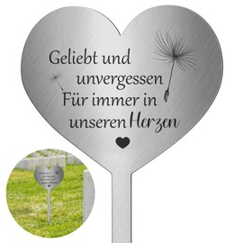 Photect Grave Stake 304 Stainless Steel Heart with Saying Geliebt und Unvergessen Für Immer in Unseren Herzen Heart Grave Decoration Weatherproof Frost Resistant Grave Decoration for Memory Keepsake