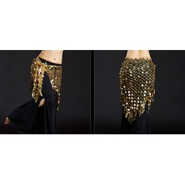 Lauthen.S Women Belly Dance Hip Scarf Sequins Mesh Triangle Wrap Skirt Waist Chain(Gold)