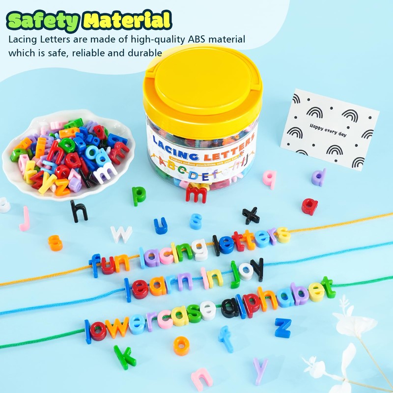 278 Pcs Lacing Letters Beads, Lowercase Alphabet Learning Toys, 10