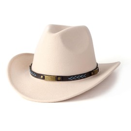 EOGIMI Men Women Western Cowboy Hat Classic Roll Up Cowgirl Hats with Buckle Belt Beige