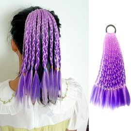 Colored Braids Hair Extensions with Rubber Bands Colored Braided Synthetic Hairpieces Ponytail Hair Accessories for Women Kids Girls Cosplay Dress Up 12" Purple Ponytail Colored Hair Extension