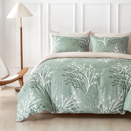 Tokokimo Green Double Duvet Cover Set - 3pcs Bedding Sets Reversible Color, Soft Microfiber Double Duvet Set 200x200 cm with Pillowcases for Double Bedding Bed Set, Easy Care, Printed Green/Floral