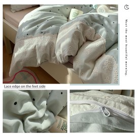 VM VOUGEMARKET White Lace Duvet Cover Set Queen Cute Dots Bedding Set,Soft Microfiber Princess Style Duvet Cover with Zipper Closure,Romantic &Elegant-Sage Green,90"x90"