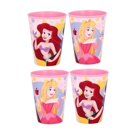 Golddunes 4pc Cups 260ml Cartoon Character Drinking Party Pack, Tumbler Re-Usable Plastic (Pink Princess)