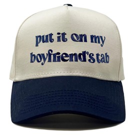 Two-Tone Canvas Snapback Baseball Cap for Women and Men - Boyfriend: Put It on My Tab (Beige/Navy)