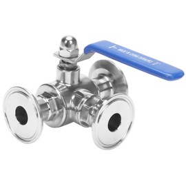 DERNORD 1.5" Tri Clamp Sanitary Ball Valve, 3-Way Ball Valve T-Port Stainless Steel 304, PTFE Lined (3/4 inch Tube OD)