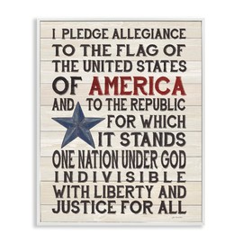 Stupell Industries Pledge of Allegiance Stars and Stripes Americana Rustic Wood Look Sign, Design by Jo Moulton