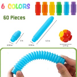RAINBOW TOYFROG Pop Tubes Connecting Toys - 60 Piece Colorful Stretchy,STEM Building Sets for Kids, Preschool Classroom Must Haves, Occupational Therapy Toys, Autism Sensory Products