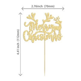 24 piezas de decoración para magdalenas de Navidad con purpurina dorada y ciervos de Navidad para magdalenas, Navidad, Año Nuevo, día festivo, fiesta de Navidad, suministros de decoración para tartas