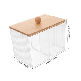 STOBAZA Cotton Pad Storage Box Bamboo Lid Cosmetic Organizer for Bathroom Counter Multifunctional Makeup Dispenser for Cotton Swabs Brushes and Office Supplies
