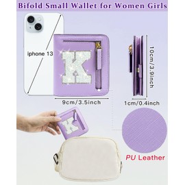 COSHAYSOO Initial RFID Wallet Small Birthday Christmas Valentines Gifts for Cheer Dance Sing Sports Team Performance Teen Girls Unique Practical Preppy Teenage Cute Girly Kawaii Stuff Purple K