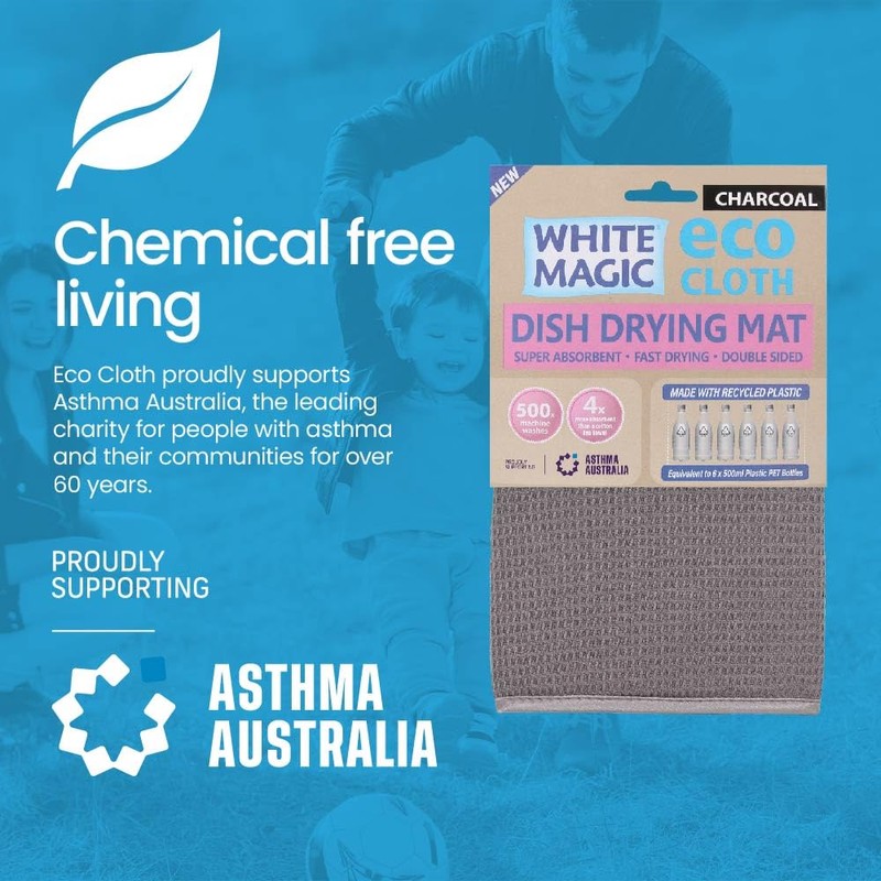 White Magic Dish Drying Mat, Charcoal - Absorbent & Hygienic,